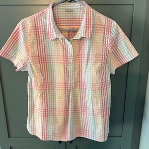 LL Bean Vacationland Popover Plaid Sz Med Pet